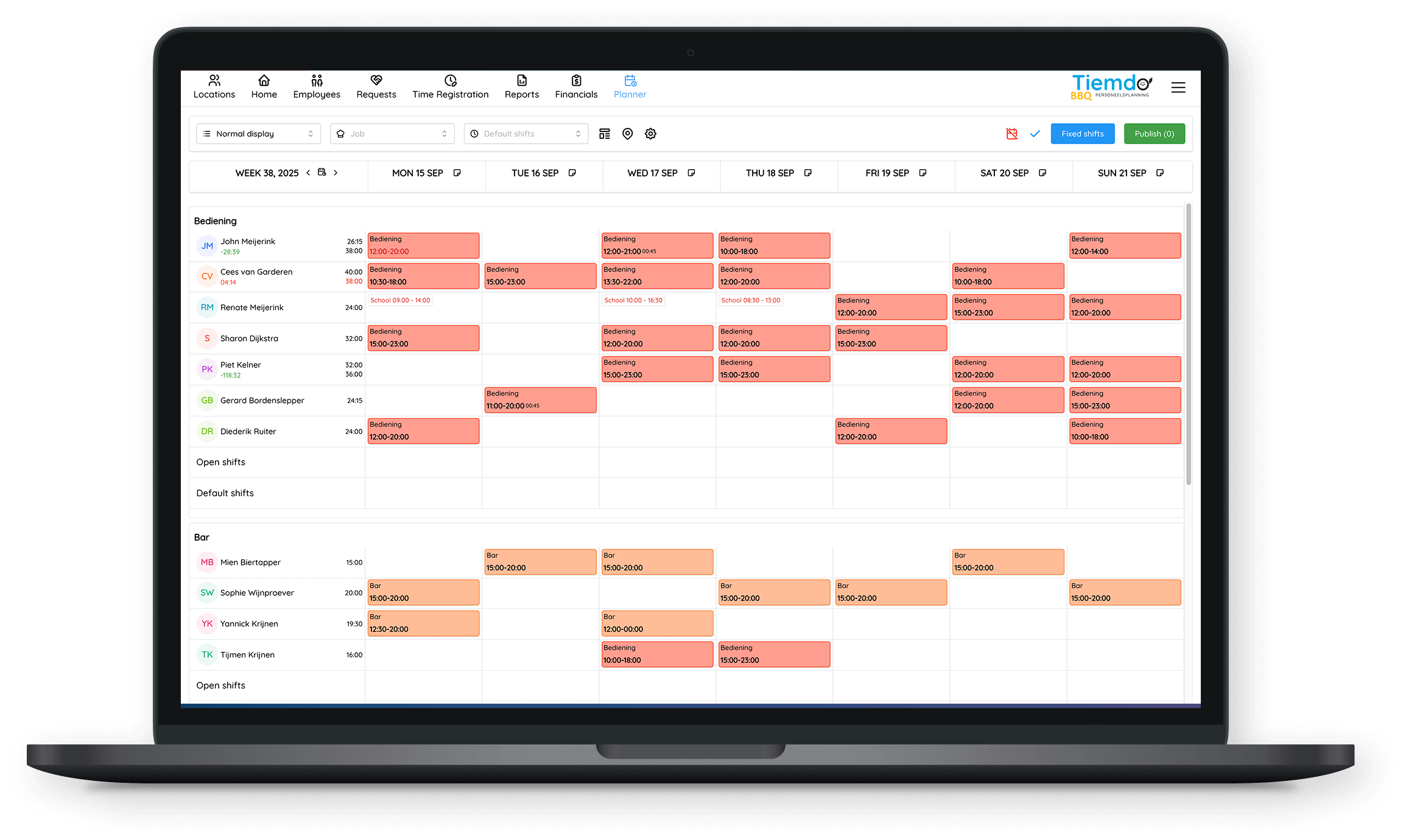 Tiemdo staff scheduling dashboard on laptop and mobile app for employees and managers